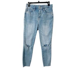 Good American Good Waist Light Wash Distressed Cropped Jeans‎ Women’s Size 6/28